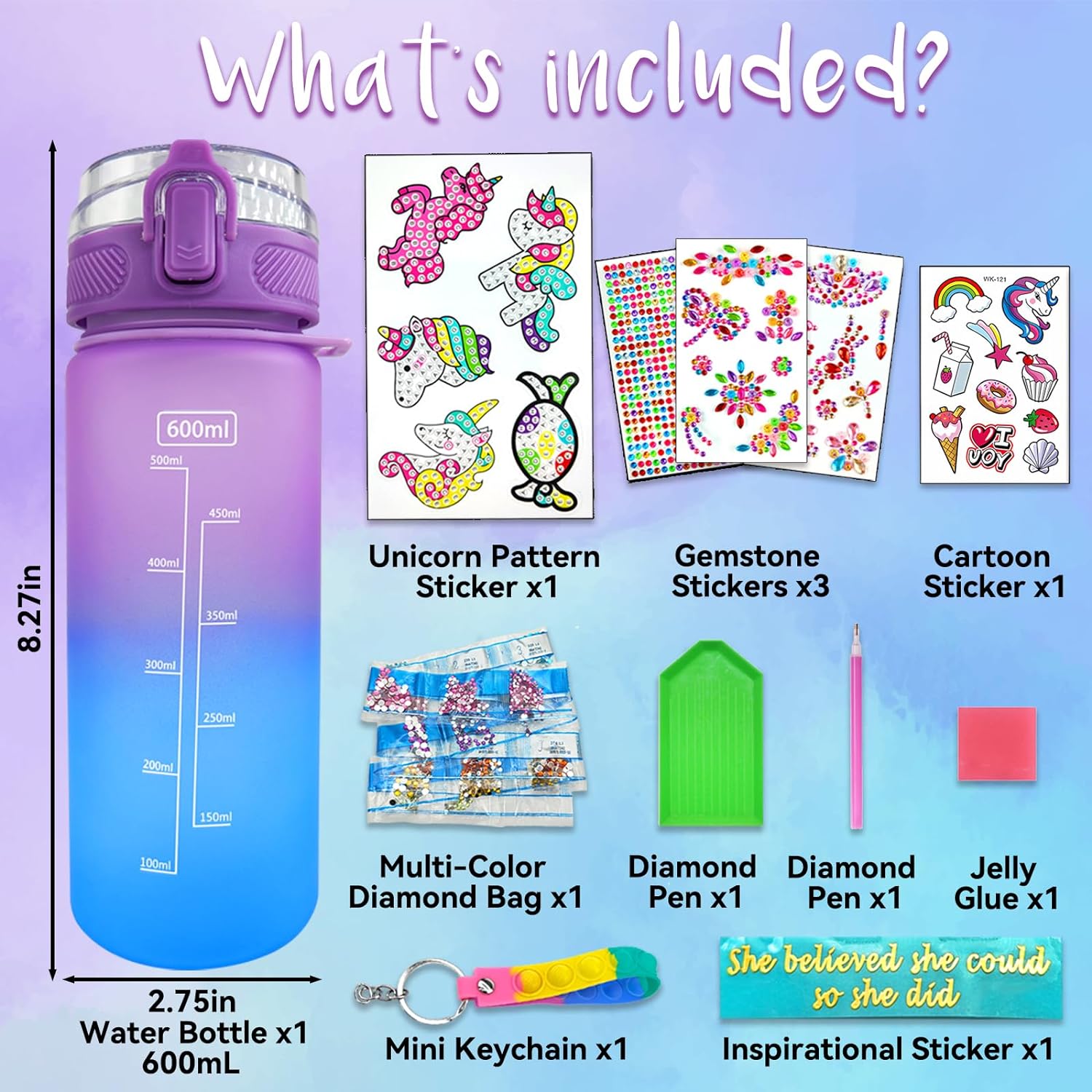 Decorate Your Own Water Bottle Kits for Girls Unicorn/Mermaid
