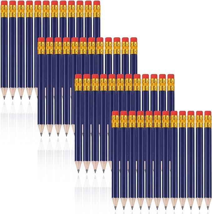 48 Pieces Golf Short Pencils with Eraser for Kids Navy Blue