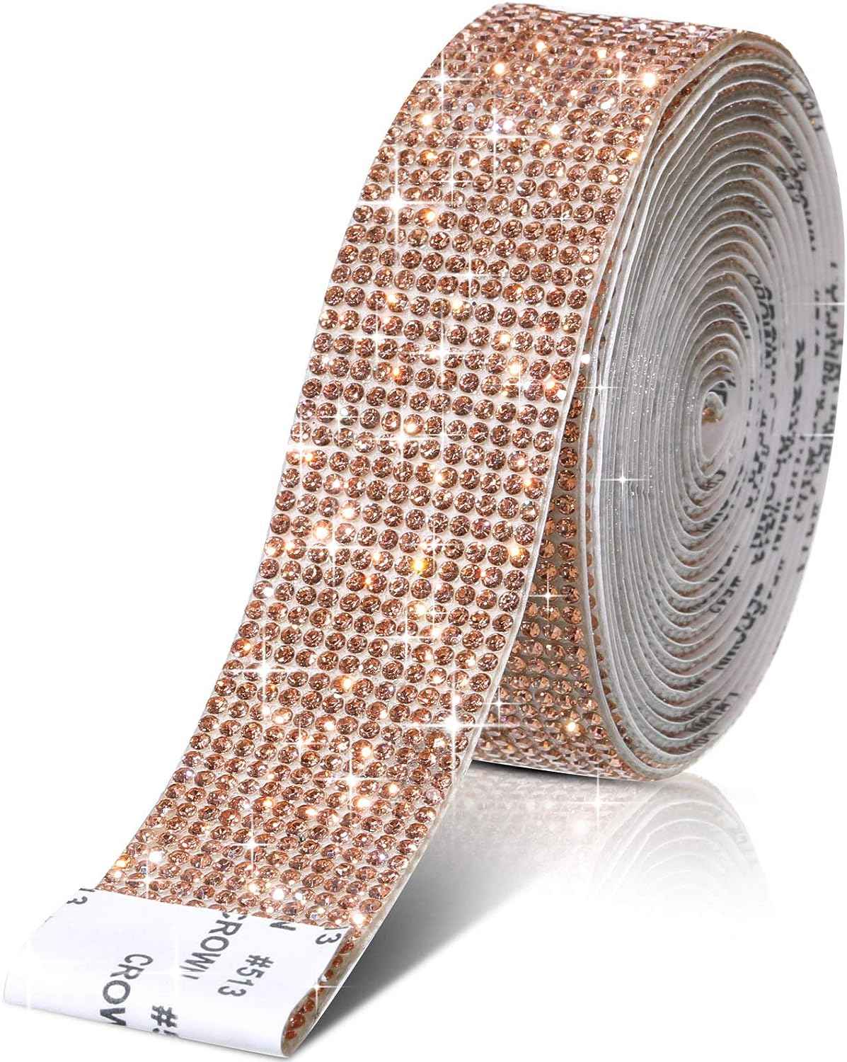 Self Adhesive Rhinestone Strips Crystal Ribbon Sticker Wrap for DIY Car Phone Champagne