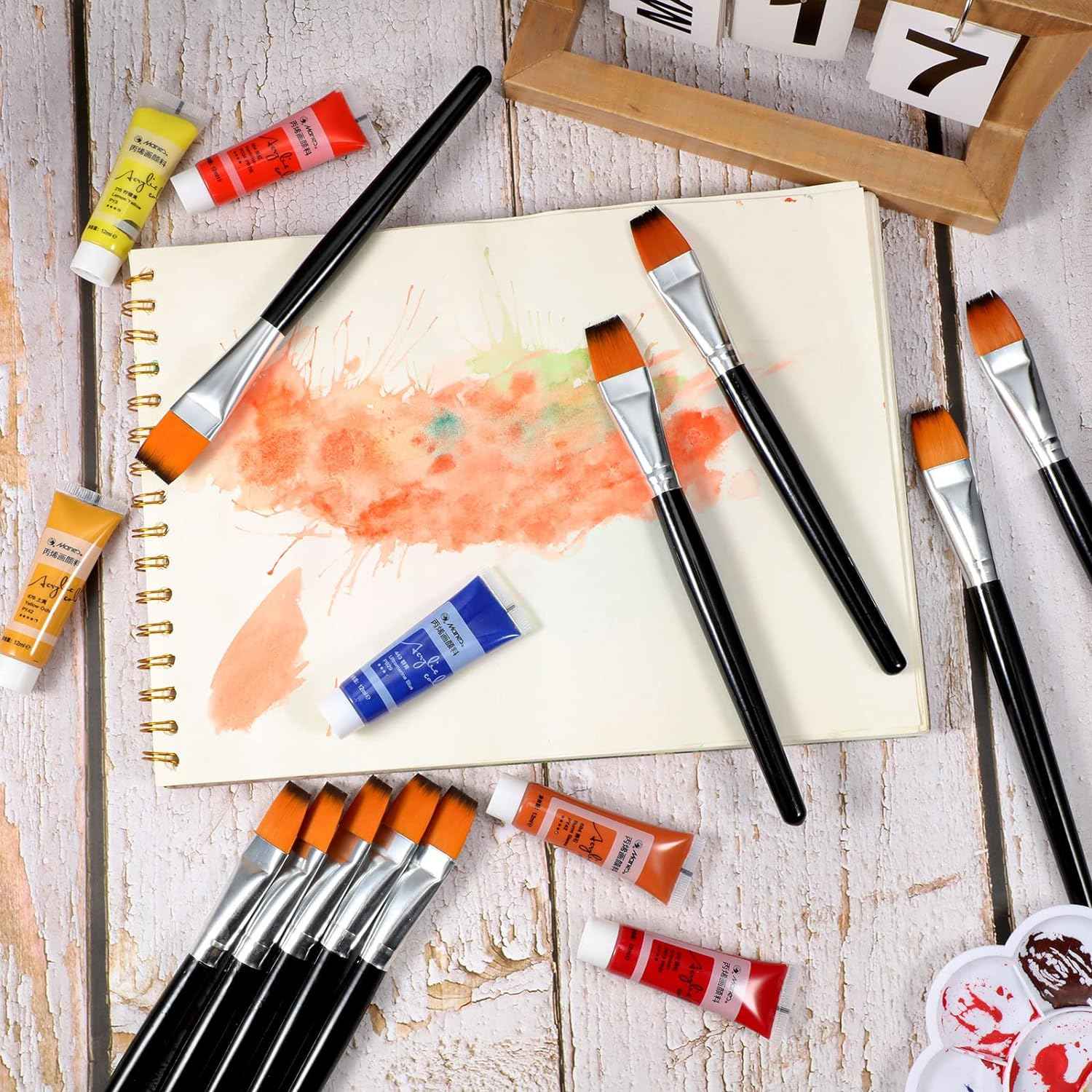 10 Pieces 3/4 Inch Flat Acrylic Paint Brushes for Kid Adult