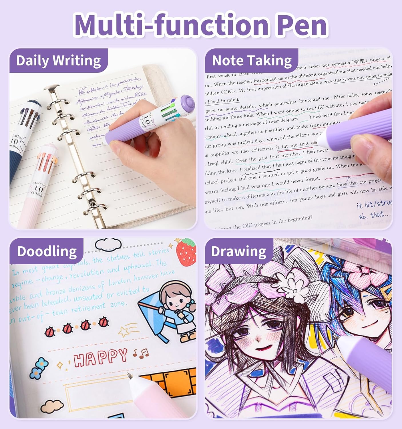 6 Pack 10-in-1 Multi-Color Ballpoint Pens - 57 Total Colors (0.8mm Fine Tip)