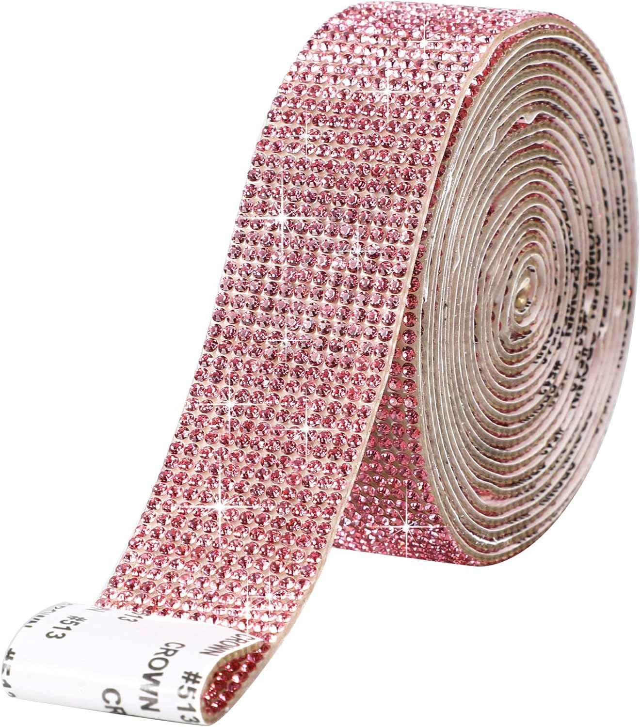 Self Adhesive Rhinestone Strips Crystal Ribbon Sticker Wrap for DIY Car Phone Pink