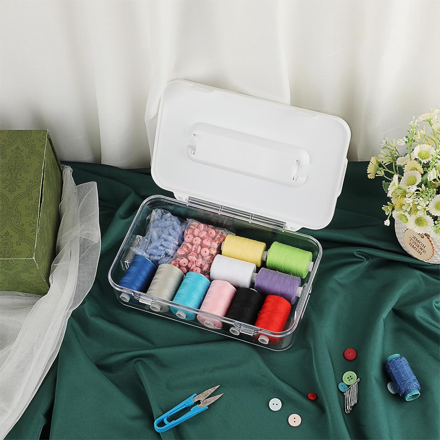 Clear Plastic Storage Container with Lid & Handle for Pencils Markers