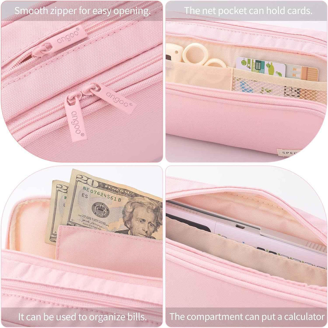 Large Capacity Pencil Case Organizer Pen Marker Holder Pink