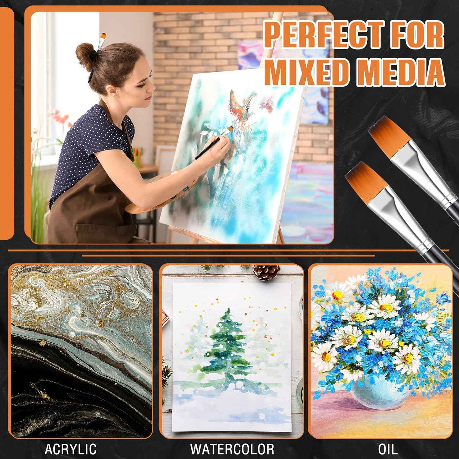 10 Pieces 3/4 Inch Flat Acrylic Paint Brushes for Kid Adult