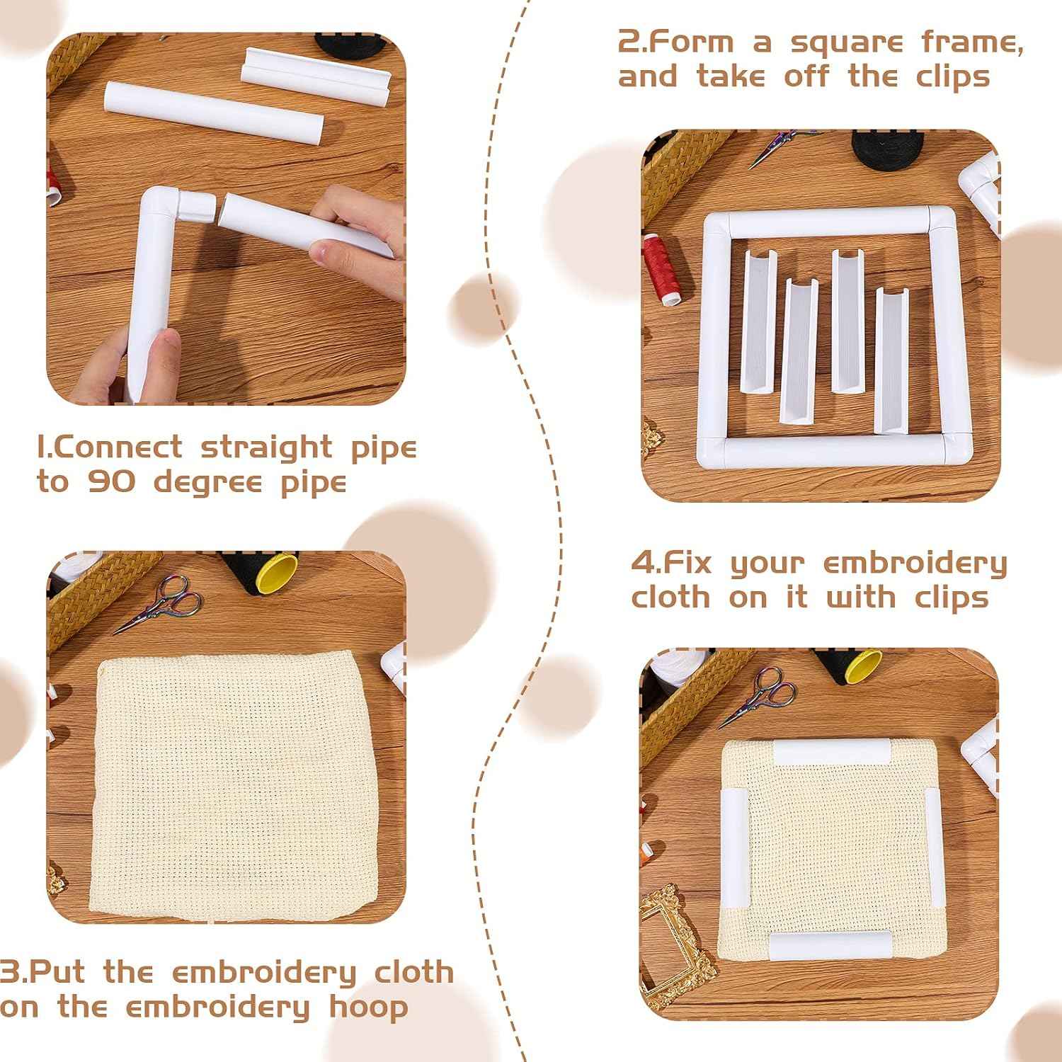 White embroidery hoop frame with clips for securing fabric in place