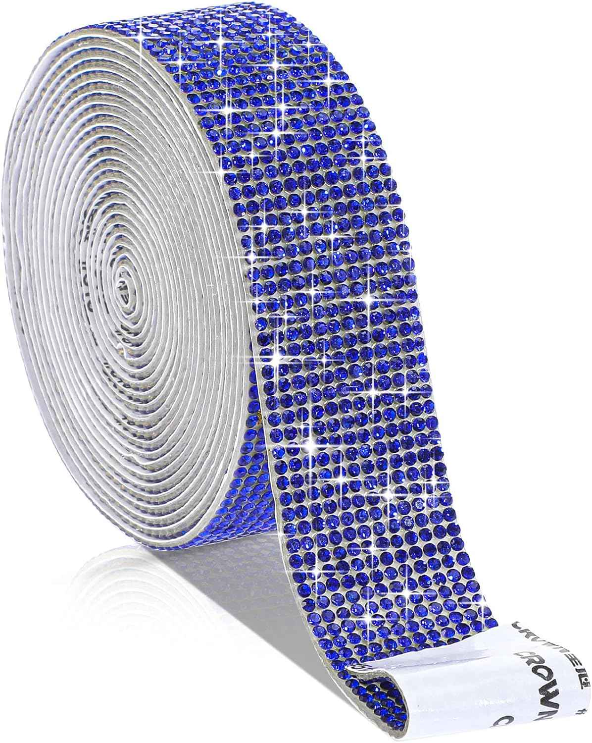 Self Adhesive Rhinestone Strips Crystal Ribbon Sticker Wrap for DIY Car Phone Royal Blue