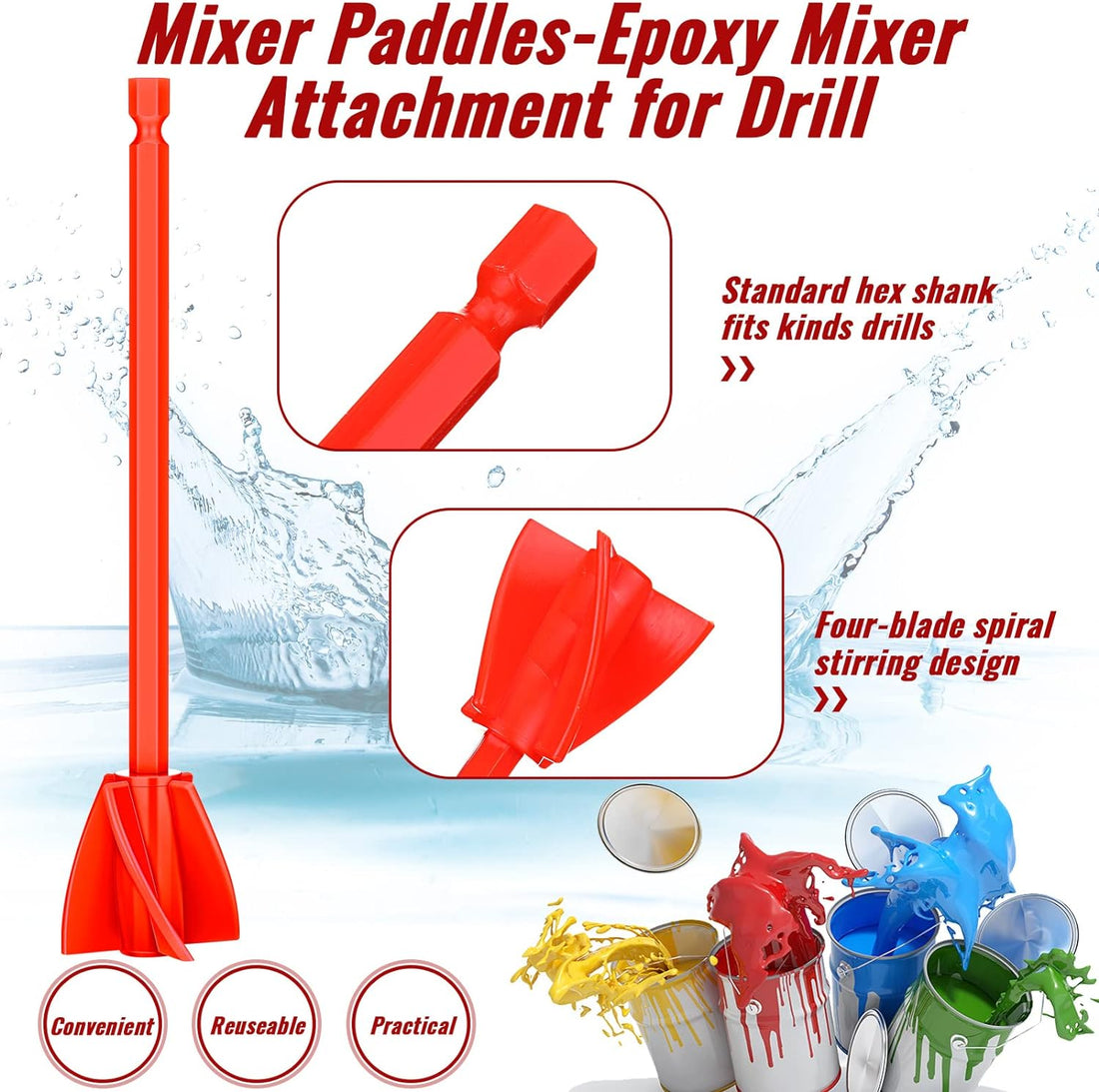 12Pcs Helix Paint Mixer Drill Attachment Red
