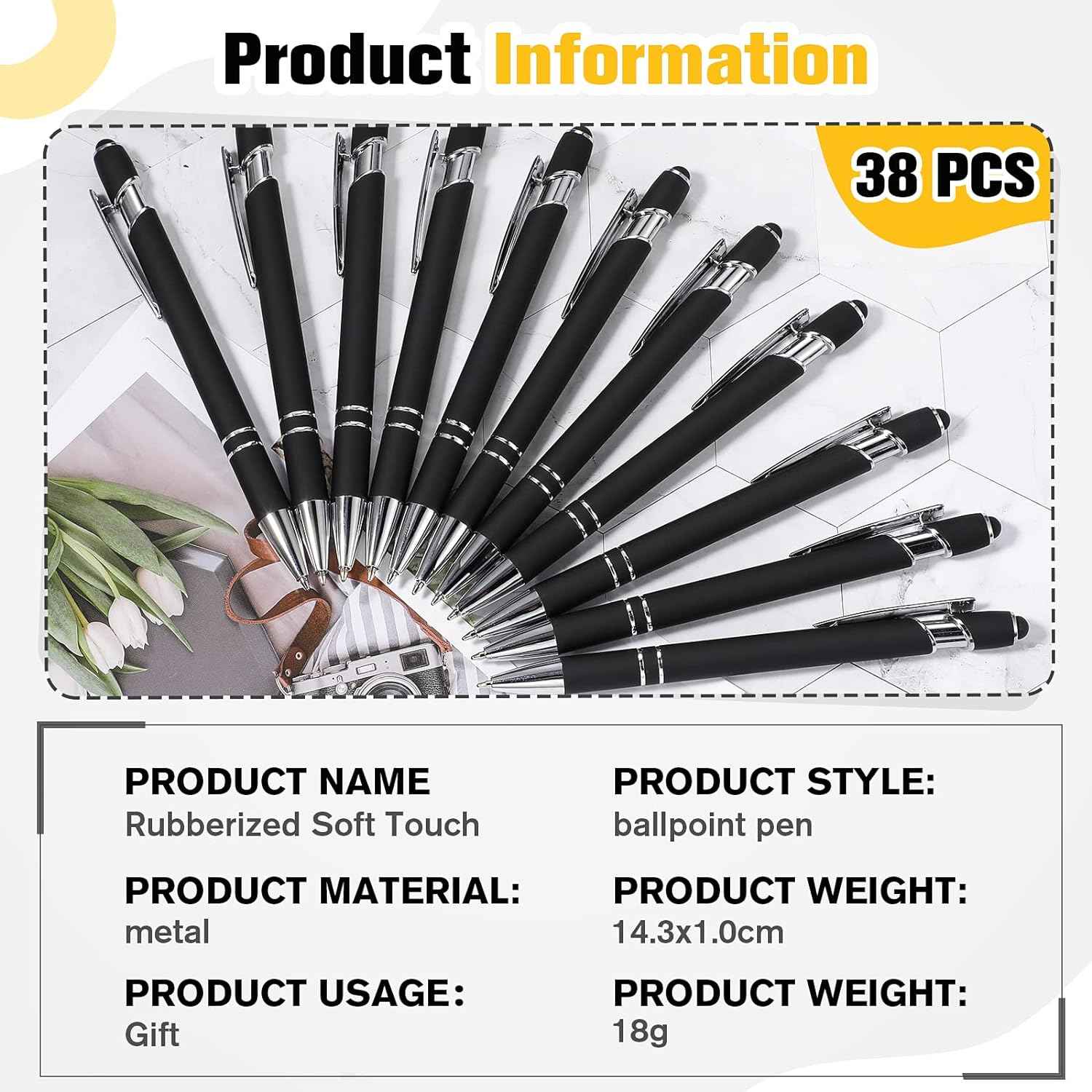 38Pcs Rubberized Ballpoint Pen with Stylus Tip for Touch Screen Devices