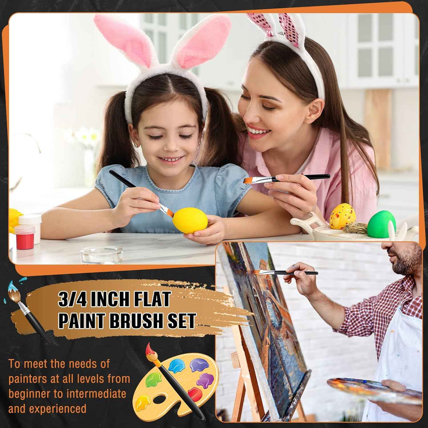 10 Pieces 3/4 Inch Flat Acrylic Paint Brushes for Kid Adult