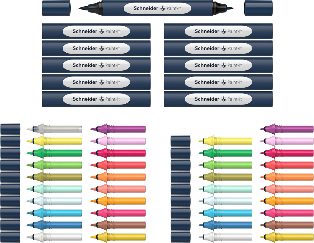 Schneider Twin Marker Paint-It 040 Brush & Round Tip 20 Colors (52 Pieces)