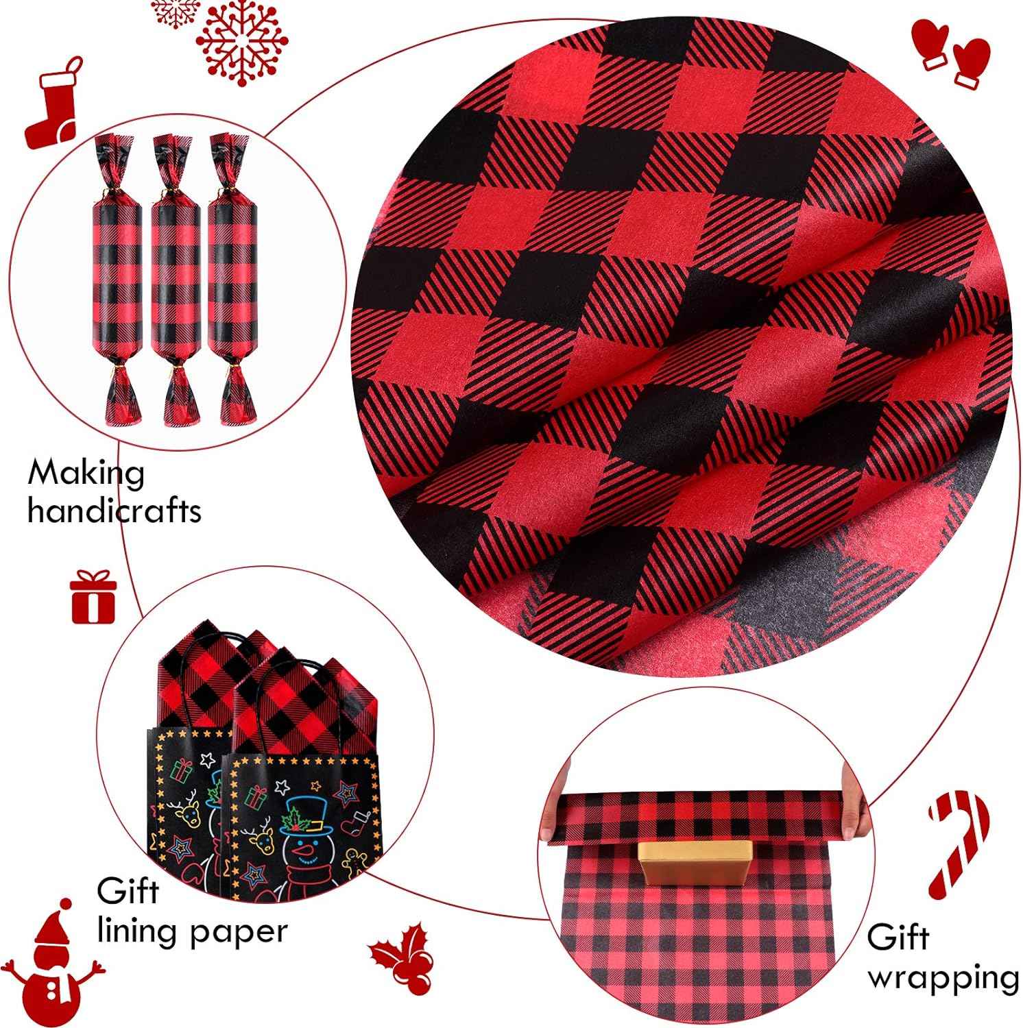 100Pcs Christmas Tissue Paper DIY Wrapping Paper Red Black