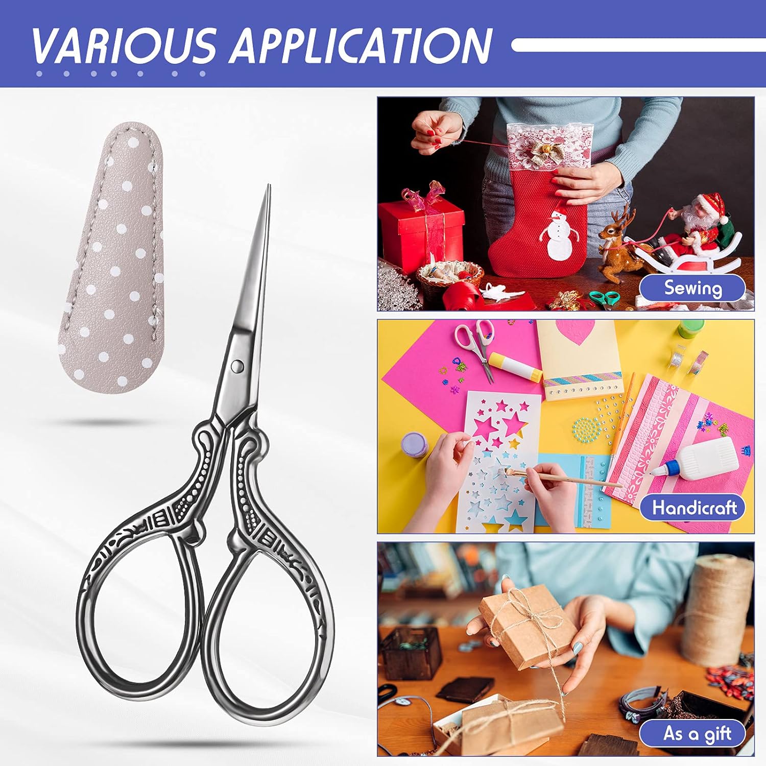 4Pcs Sewing Embroidery Scissors with Artificial Leather Cover 3.6 Inch