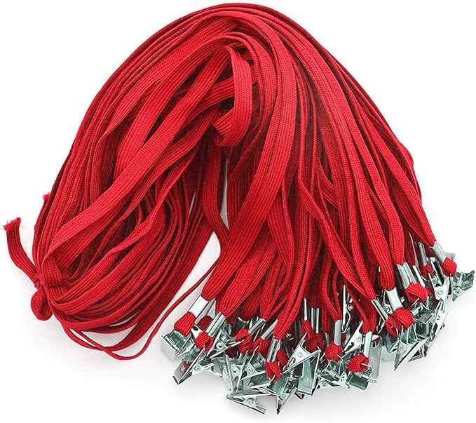 50PCS 32-Inch Flat Lanyards with Badge Clip Red