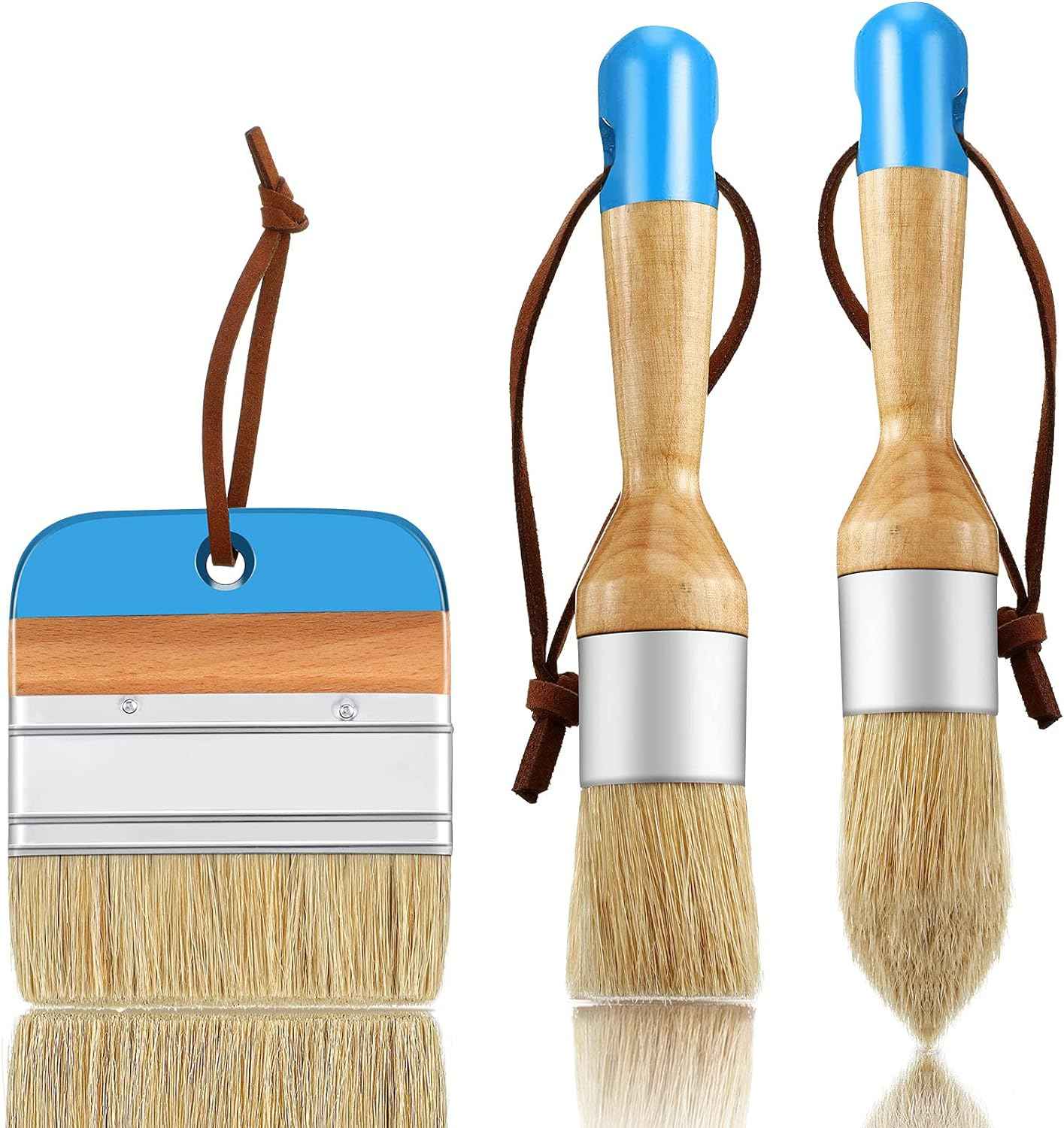 3 Pieces Chalk and Wax Paint Brushes for Acrylic Painting Wood Furniture Blue