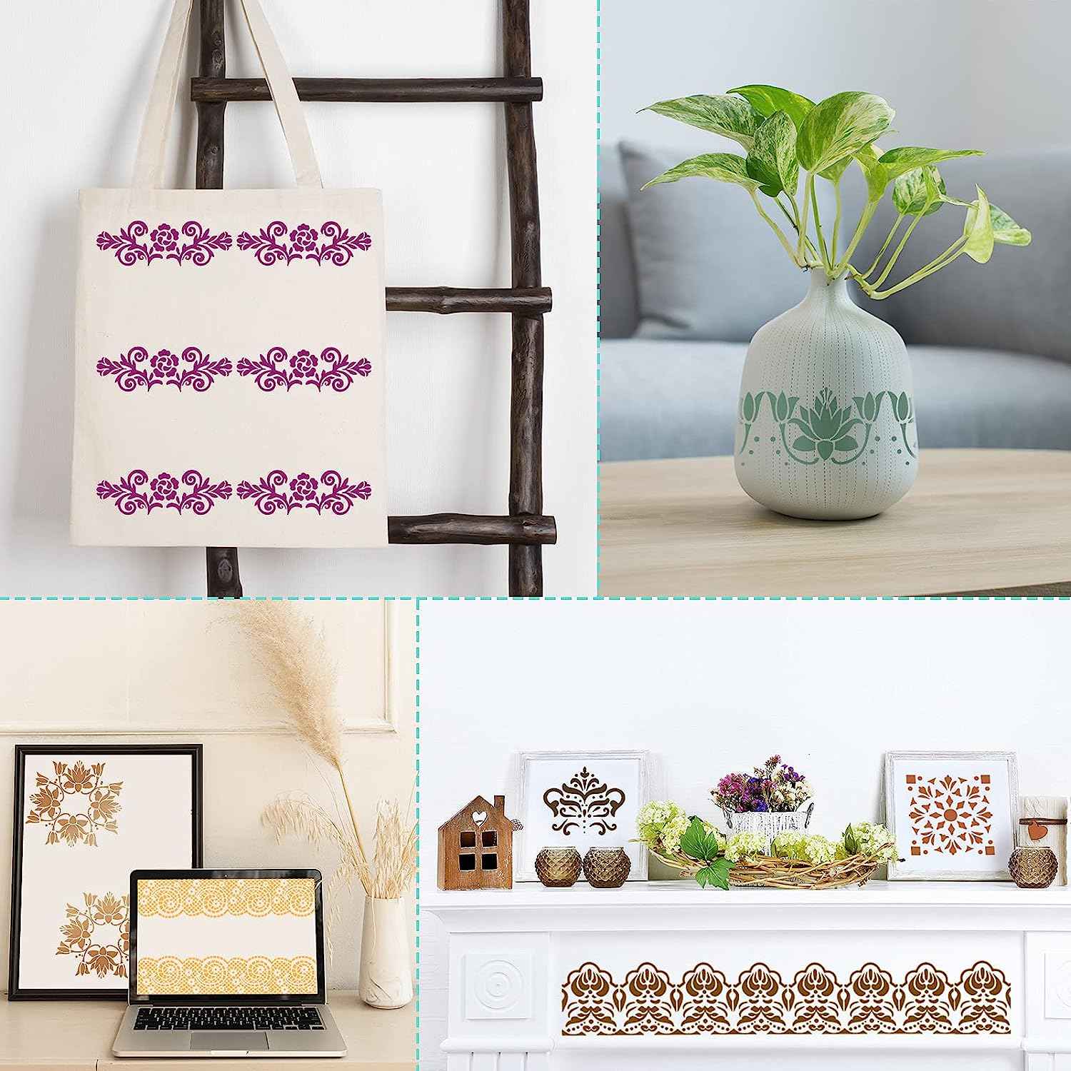 8 Pieces Ornate Border Stencil Flower Template DIY Art and Craft