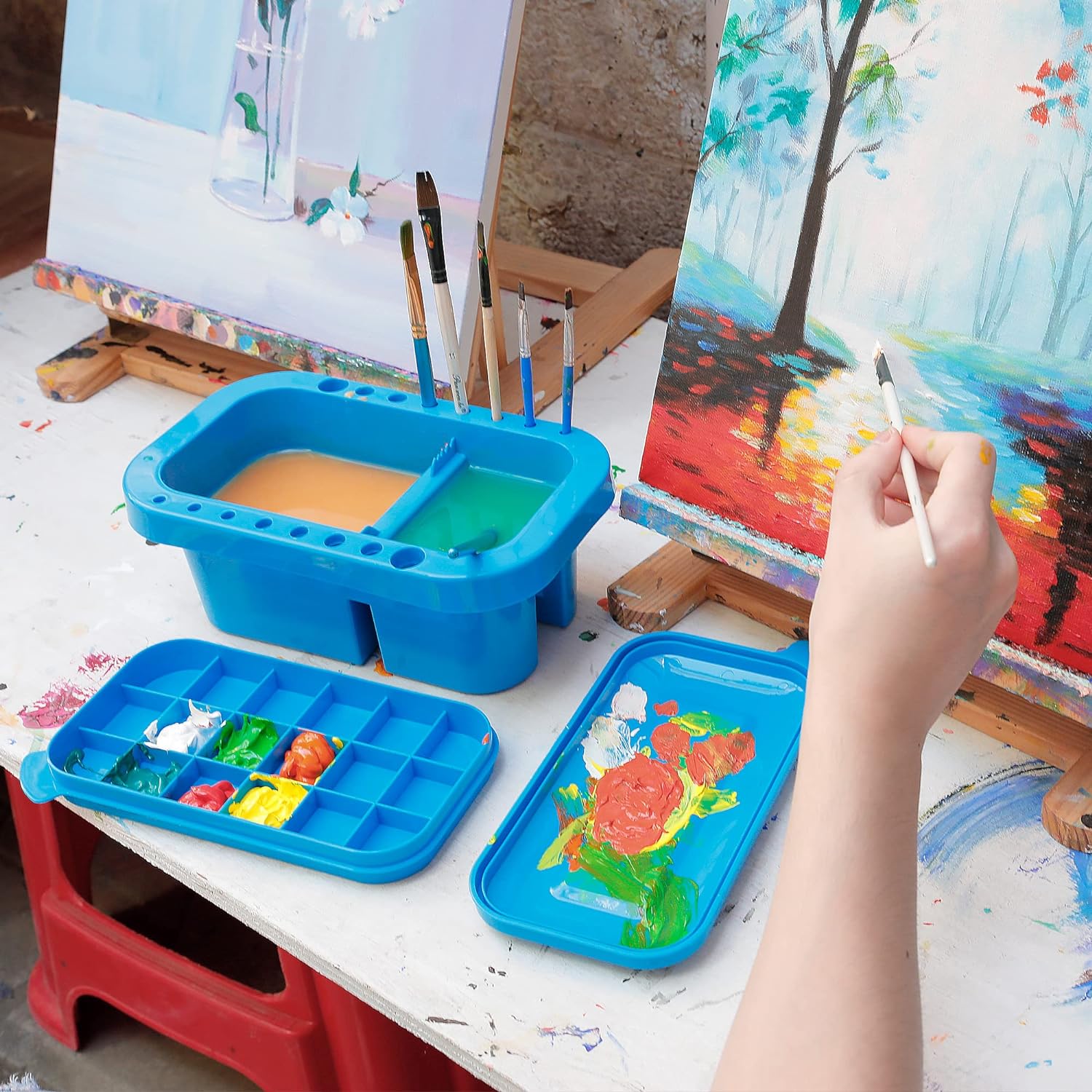 Paint Brush Cleaner Holder and Organizers with Palette