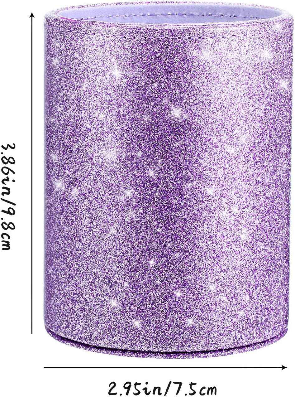 PU Glitter Pen Holder Shiny for Women Girls,Luxury Makeup Brush Holder Purple