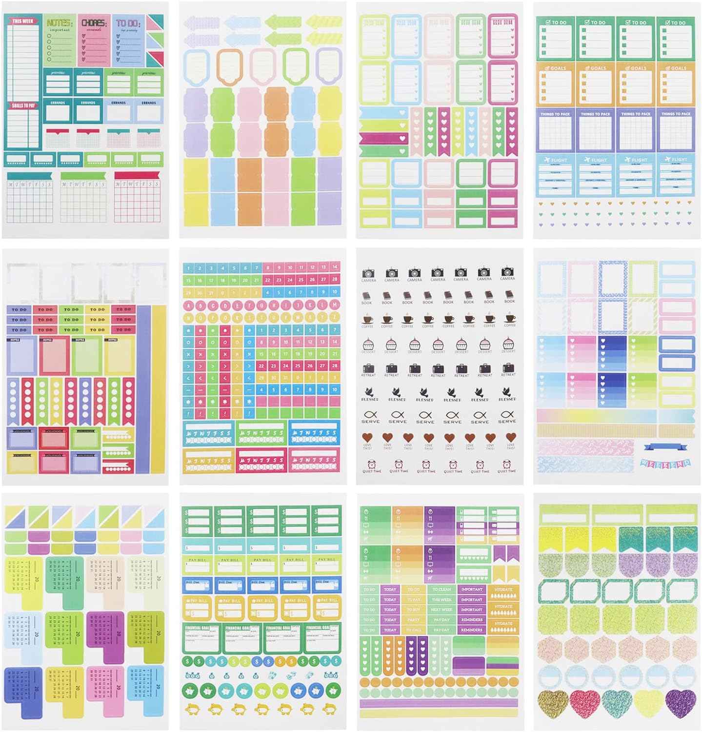 12 Sheets of Planner Stickers with 730Pcs Cute Planner Labels