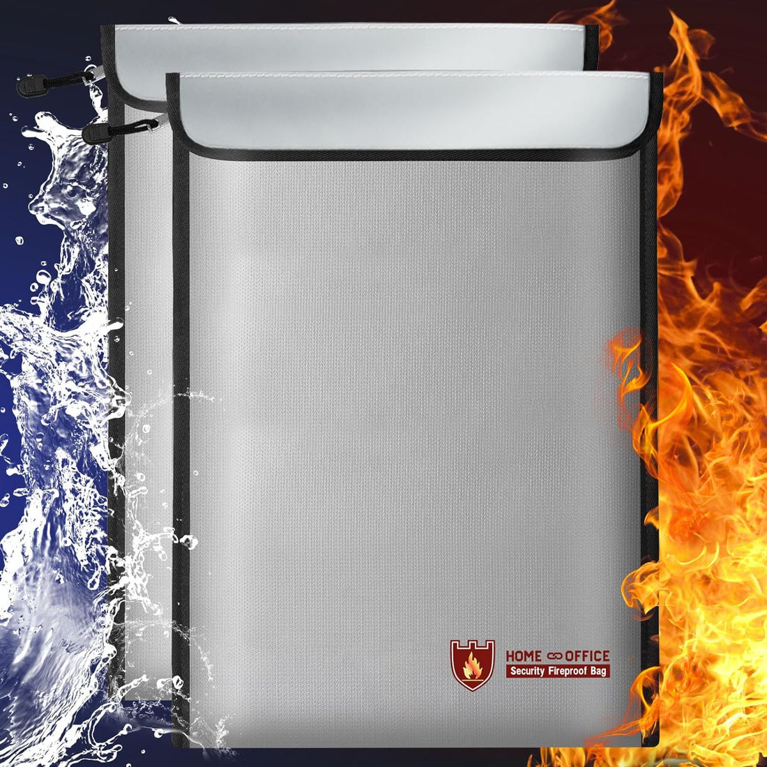 Fireproof Document Bag with Reflective Strip & Zipper (2 Pack),15"x11" Silver