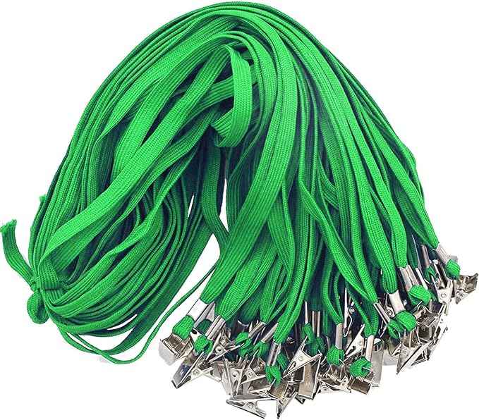 50PCS 32-Inch Flat Lanyards with Badge Clip Green