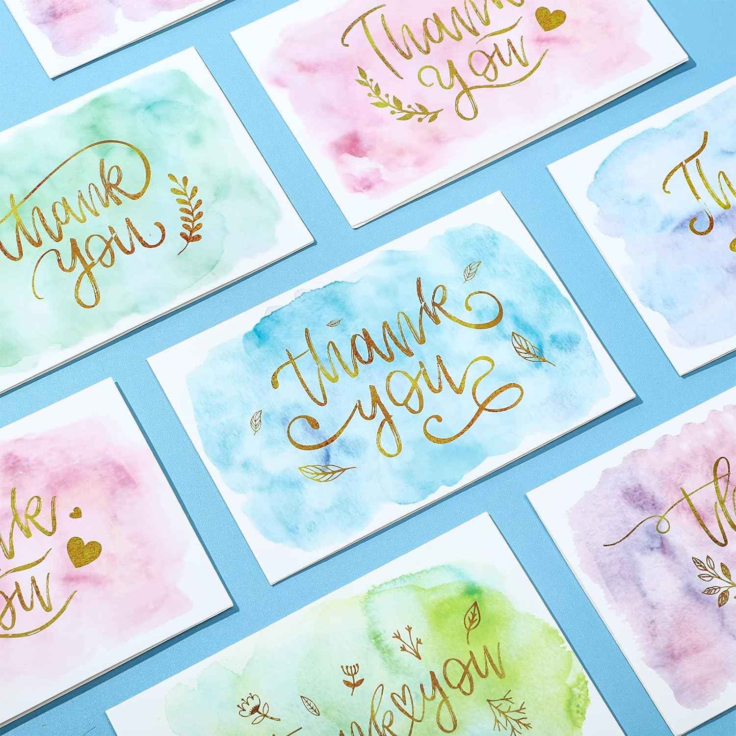 72 Pieces Watercolor Thank You Cards with Envelopes and Stickers Set
