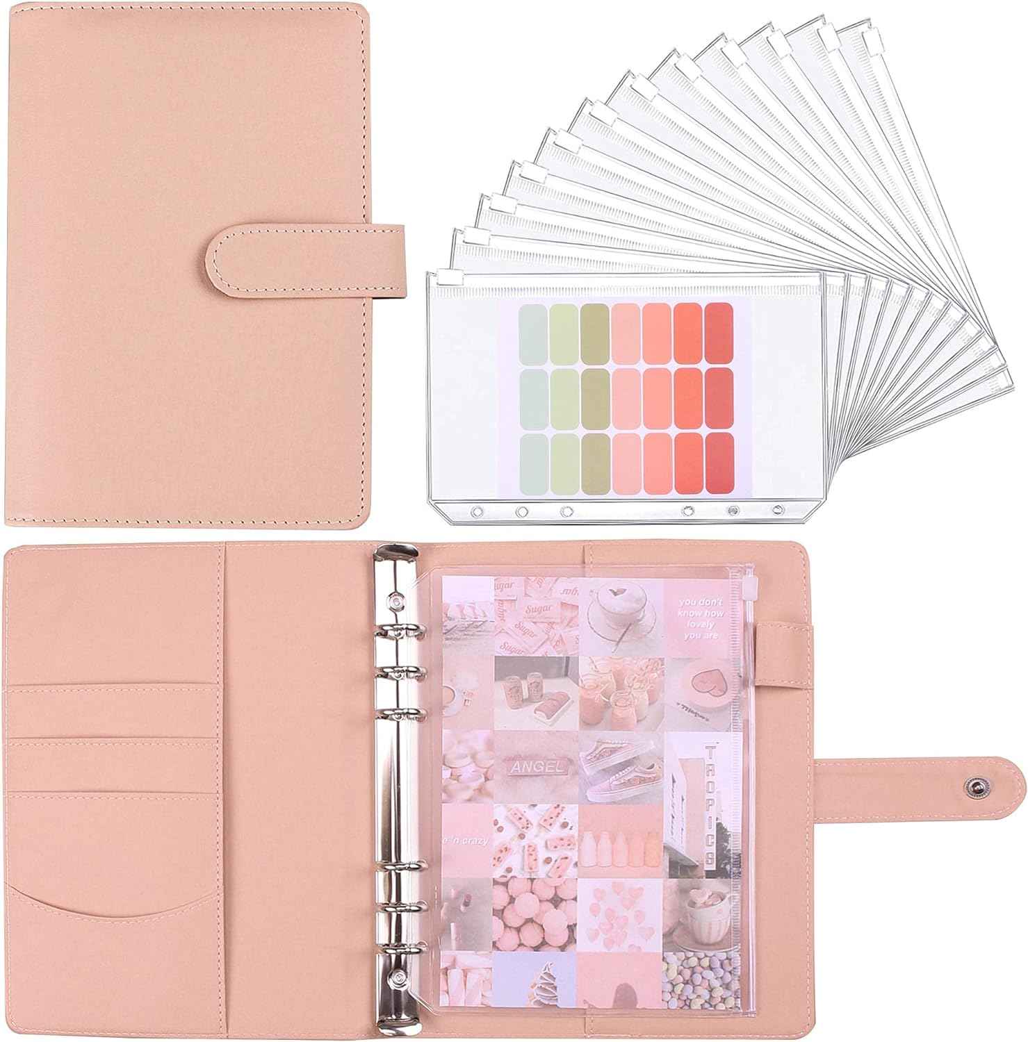 A5 Binder Notebook Financial Management with 12PCS Budget Envelopes Pink