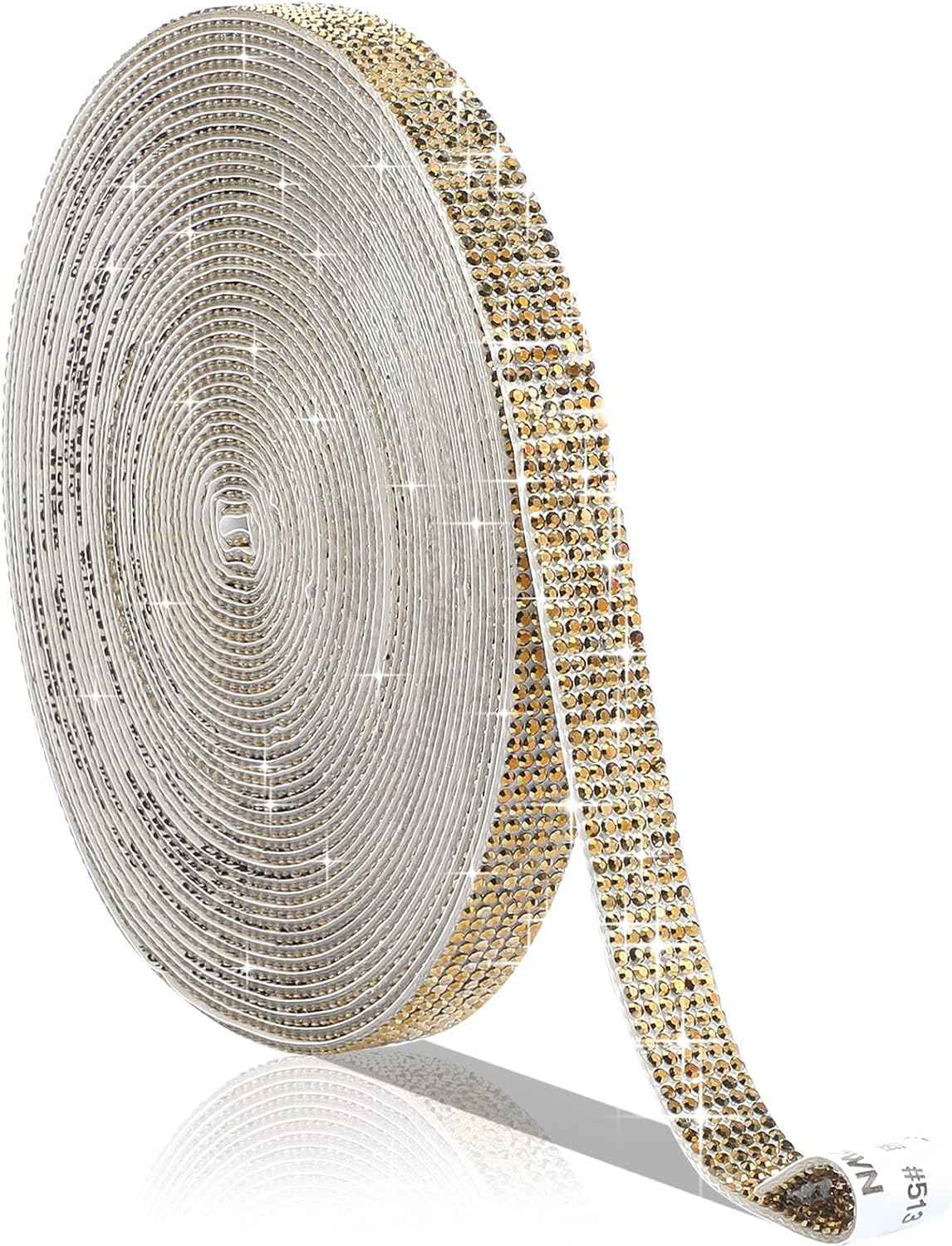 Self Adhesive Rhinestone Strips Crystal Ribbon Sticker Wrap for DIY Car Phone Yellow