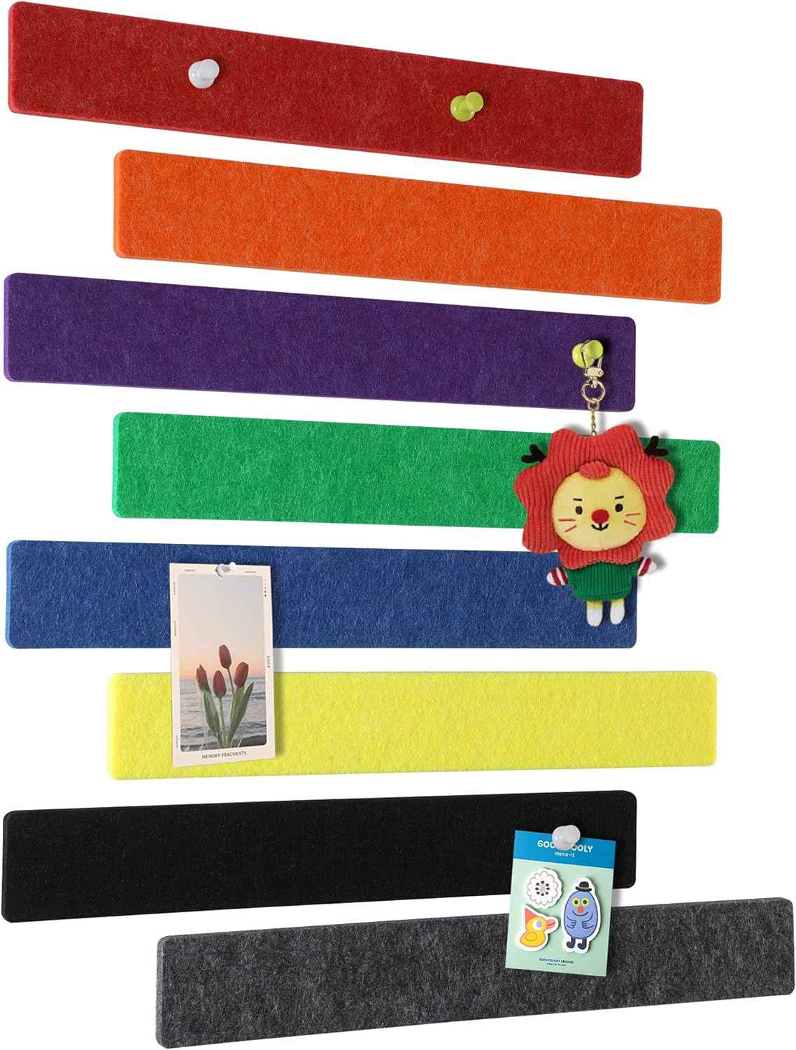 Felt Self-Adhesive Bulletin Board Bar Strips with 40 Push Pins 8 Pack Multicolor