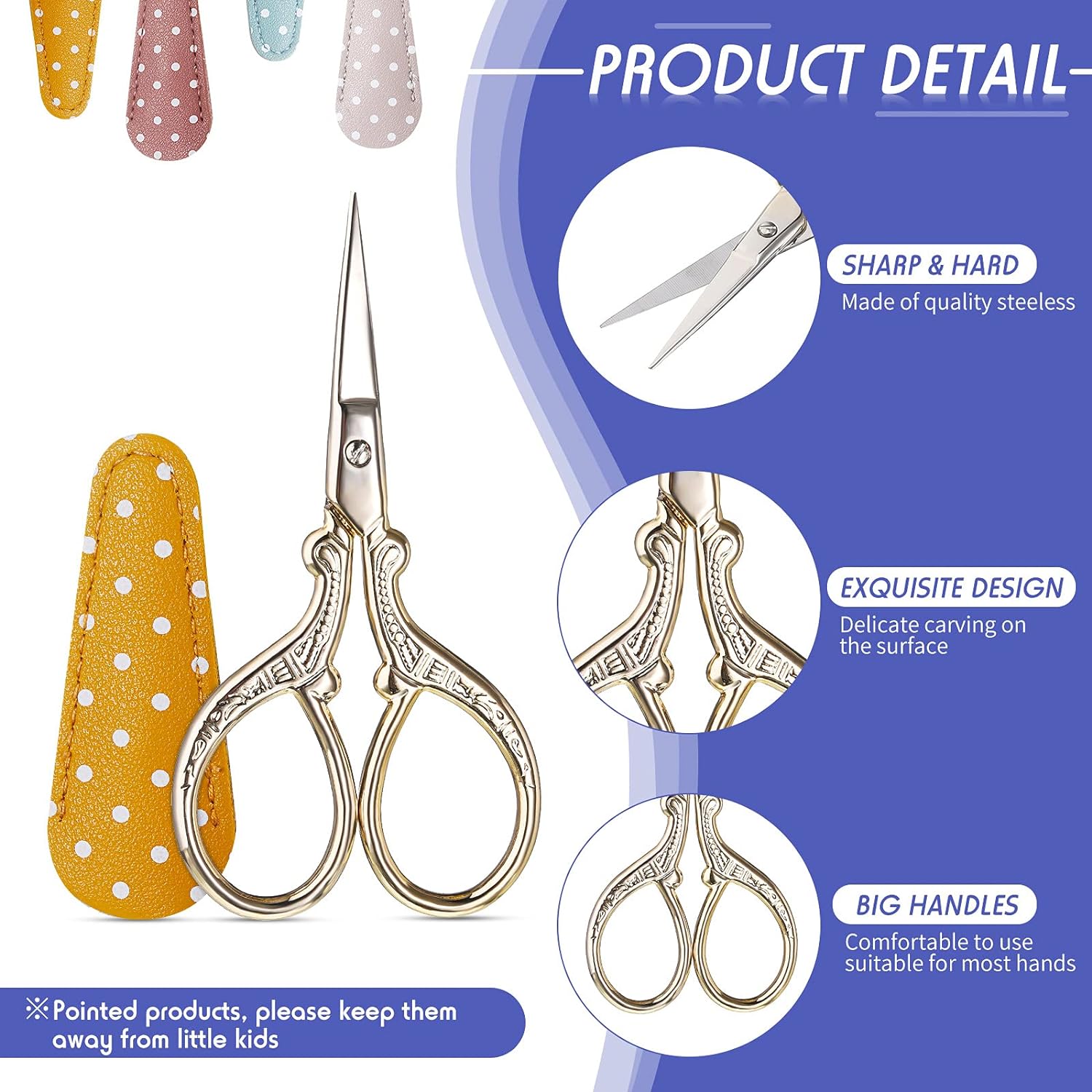 4Pcs Sewing Embroidery Scissors with Artificial Leather Cover 3.6 Inch