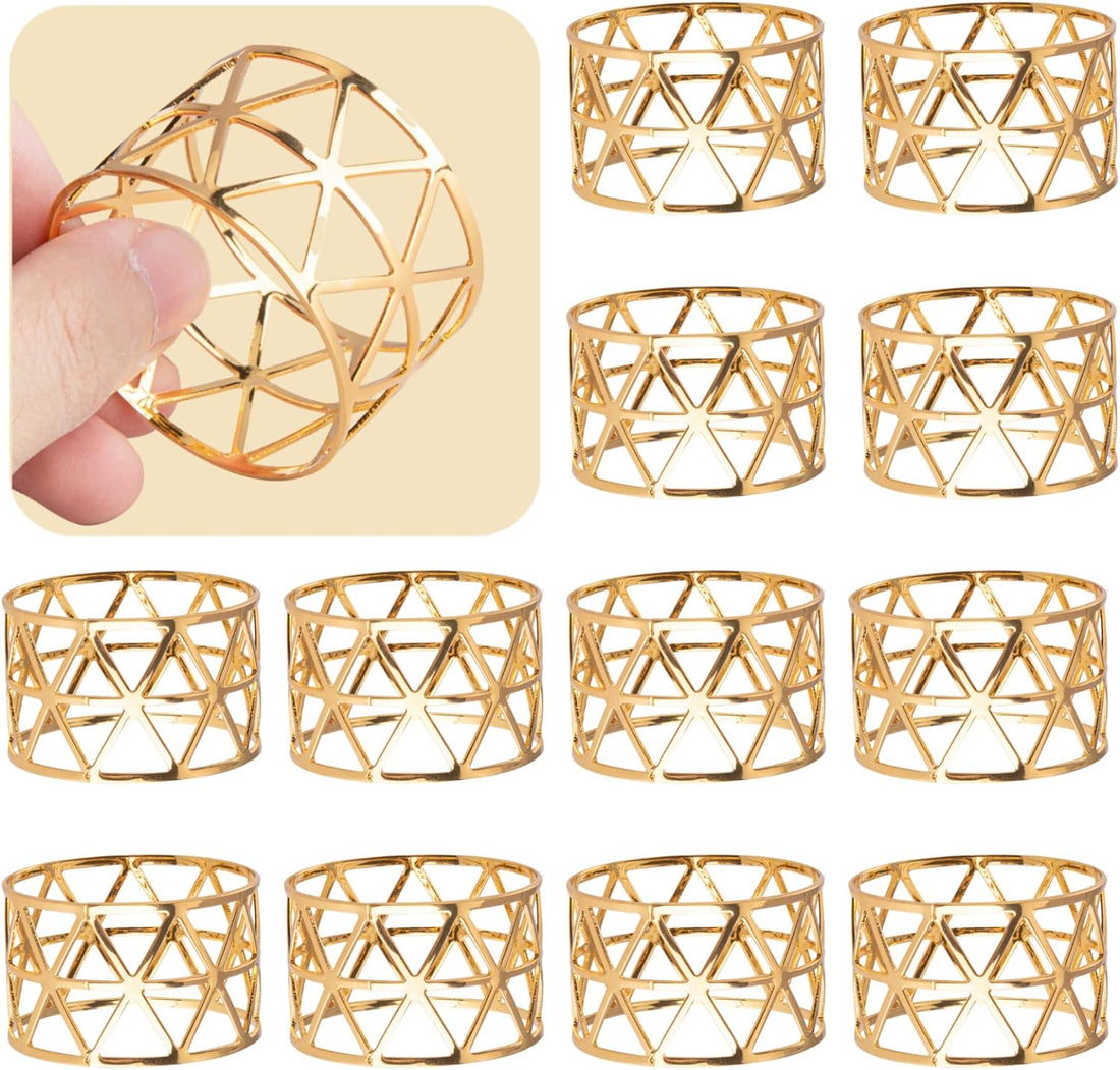 12pcs Silver/Gold Napkin Rings for Dining,Anniversary,Birthday,Party Gold