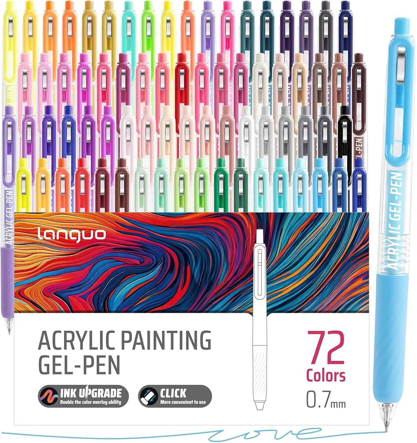 Languo 72 Colors Retractable Gel Pens 0.7mm for Coloring Drawing