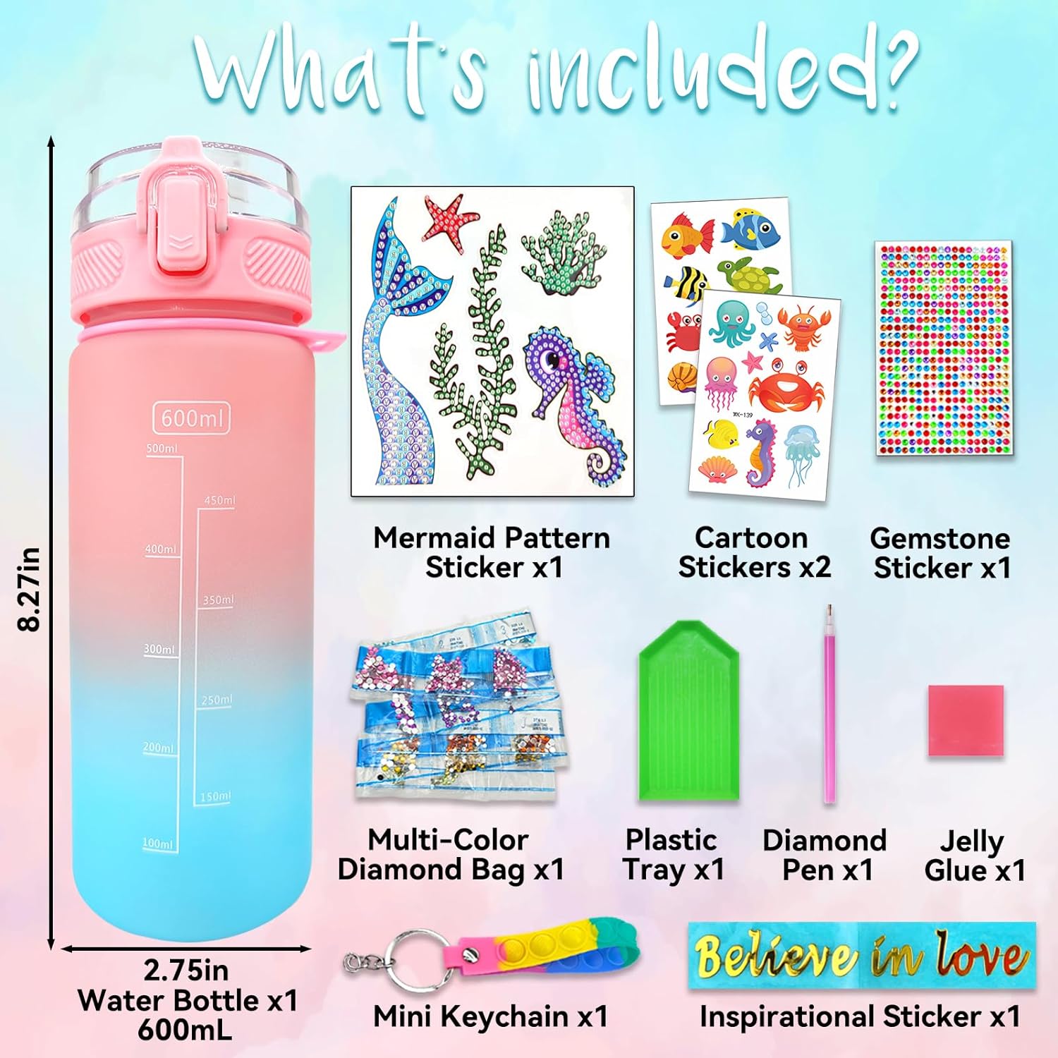 Decorate Your Own Water Bottle Kits for Girls Unicorn/Mermaid