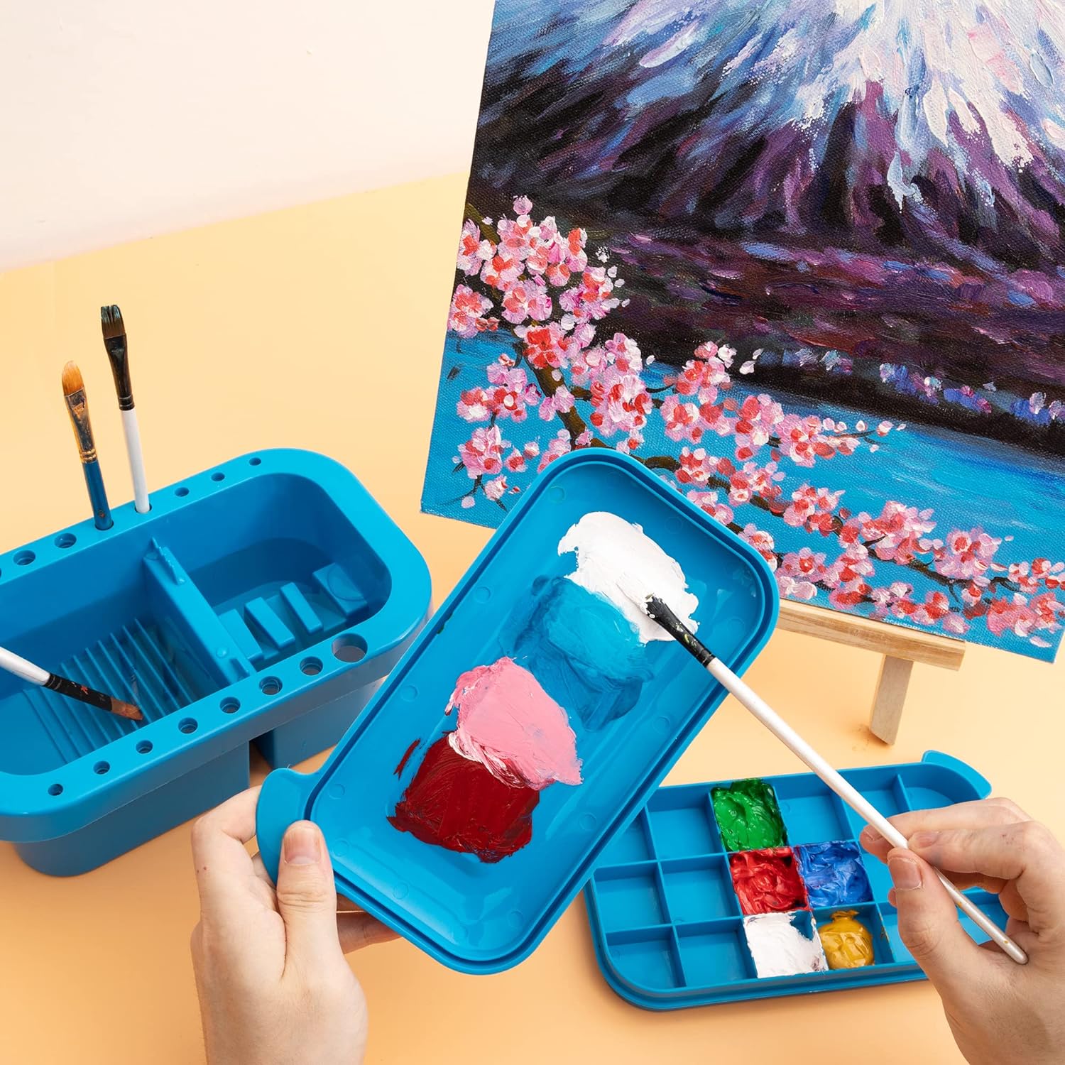 Paint Brush Cleaner Holder and Organizers with Palette