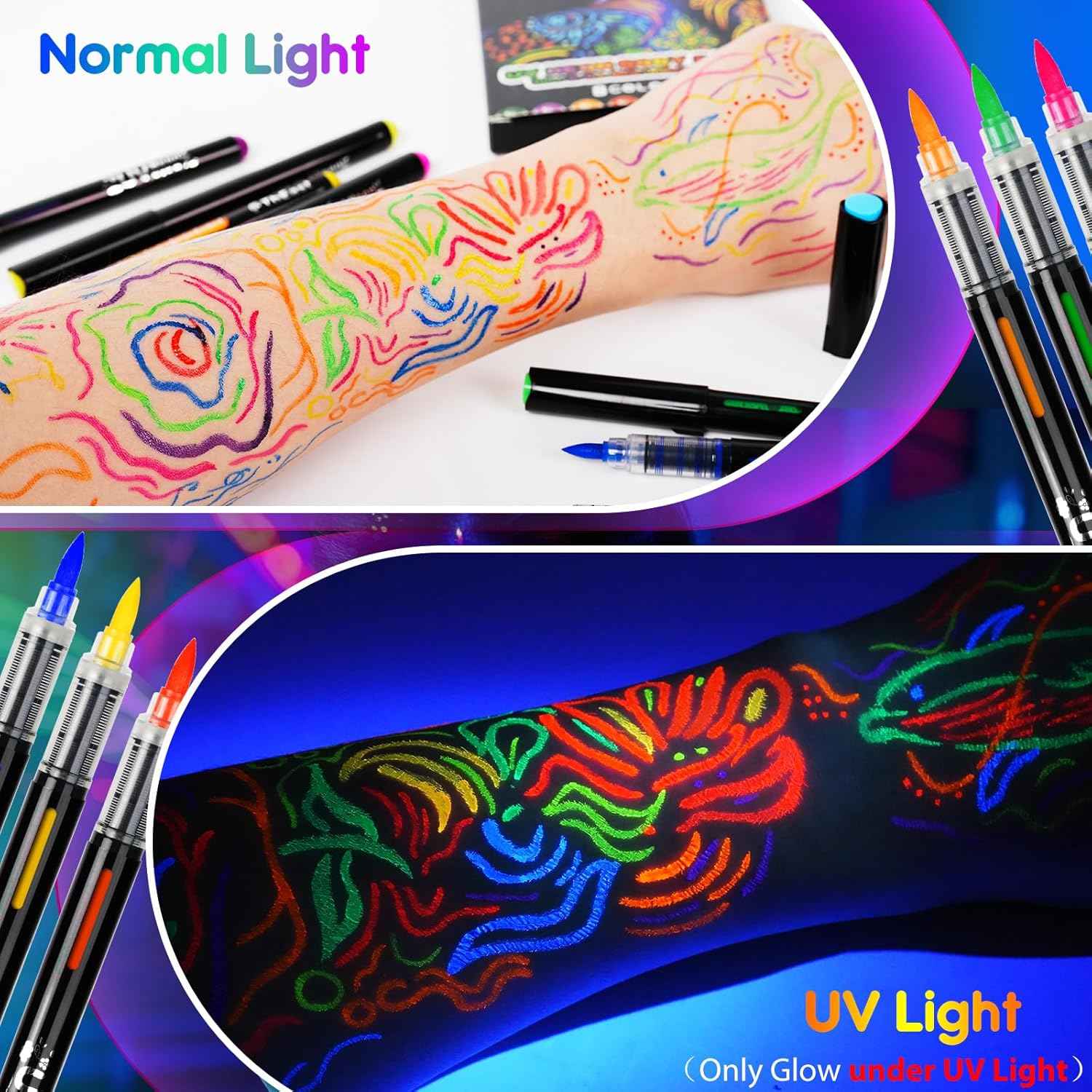 8 Color UV Face Body Paint Marker Pens Glows in the Dark