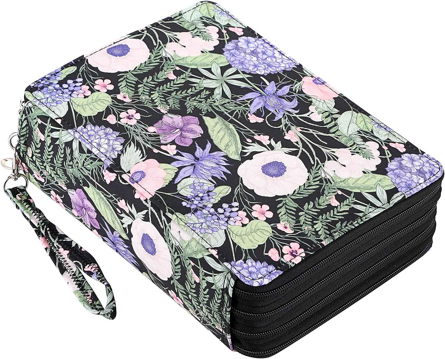 200 Slots Colored Pencil Case Large Capacity Pencil Organizer Black+Blue