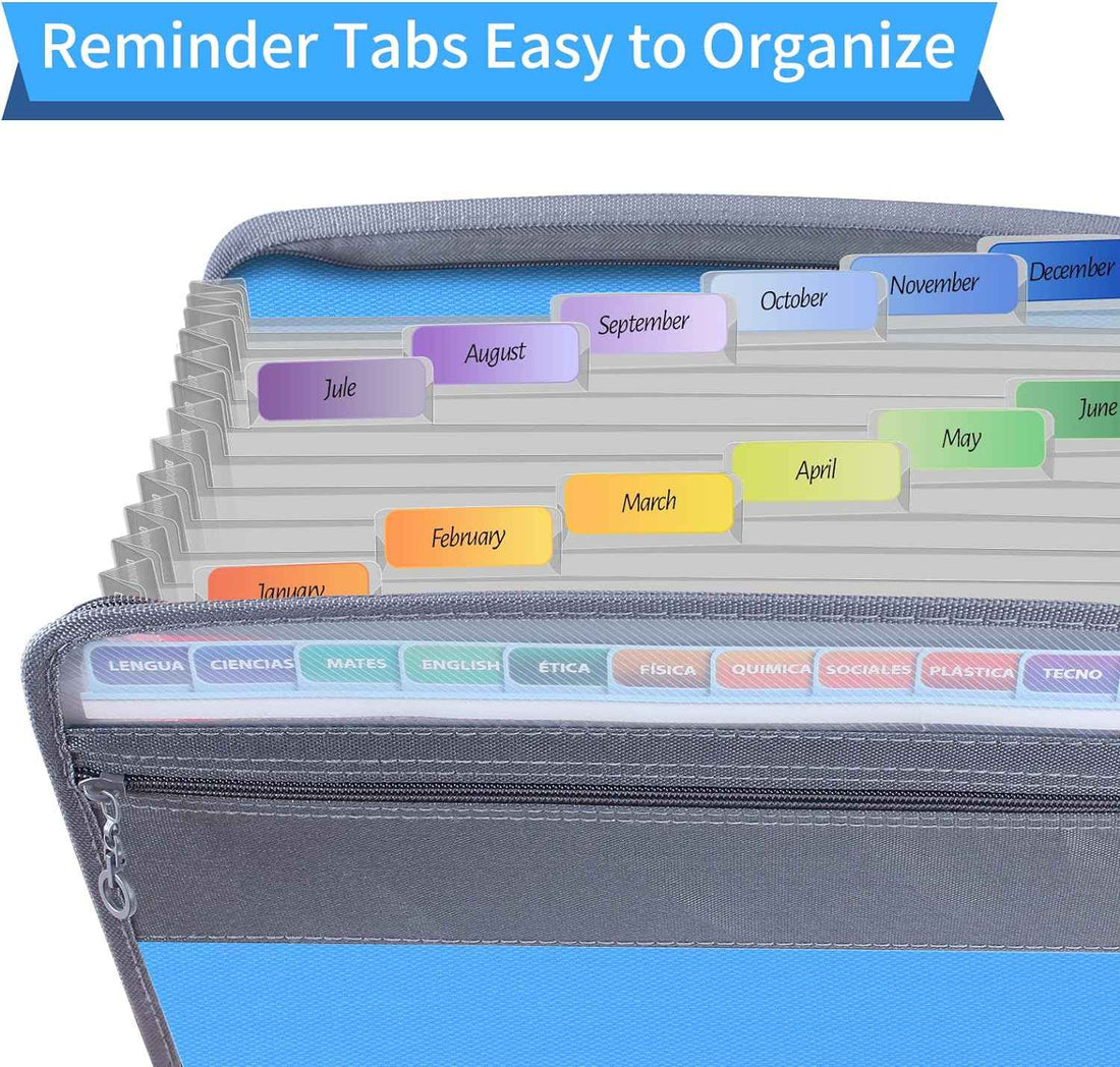 Expanding File Folder Organizer with 13 Pocket Oxford Fabric Blue