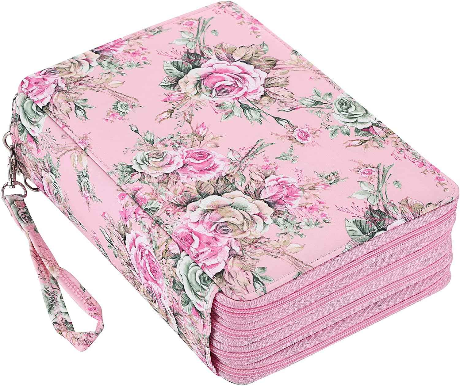 200 Slots Colored Pencil Case Large Capacity Pencil Organizer Pink Rose