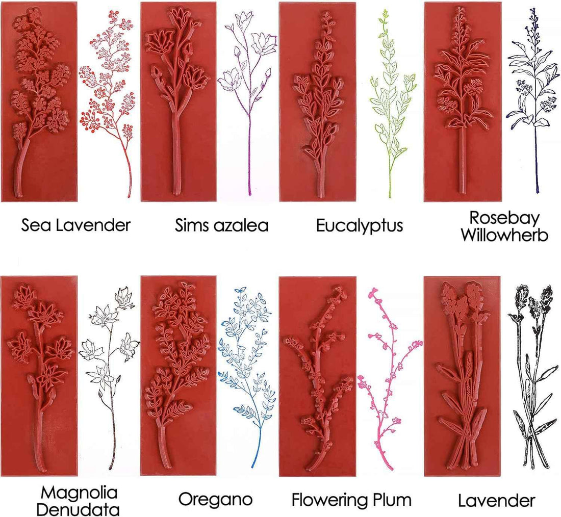 8pcs Vintage Plant Flower Decorative Rubber Wood Stamps for Crafting