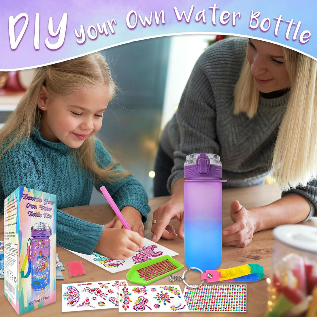 Decorate Your Own Water Bottle Kits for Girls Unicorn/Mermaid Unicorn