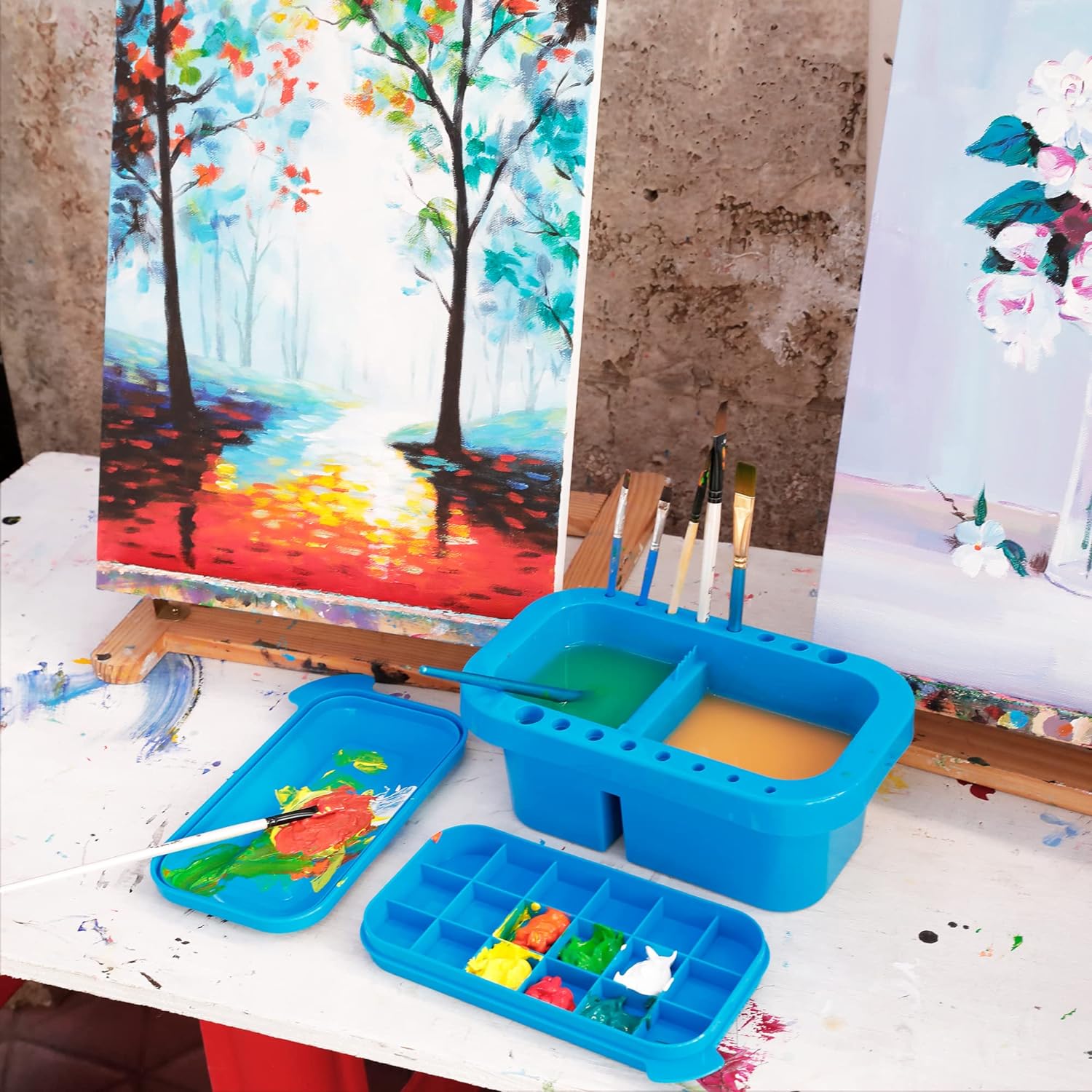 Paint Brush Cleaner Holder and Organizers with Palette