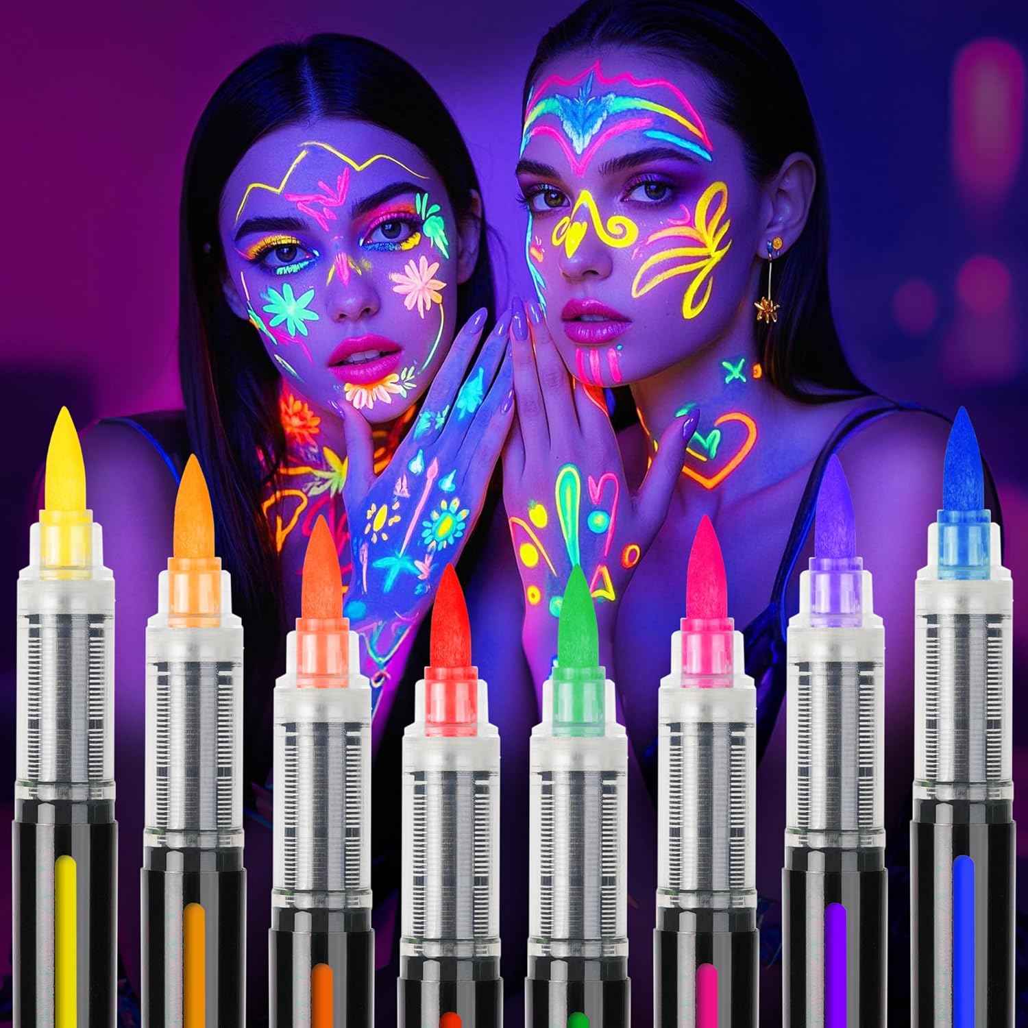 8 Color UV Face Body Paint Marker Pens Glows in the Dark