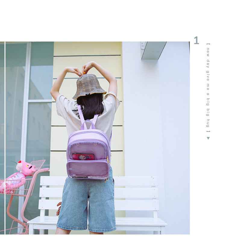 Double Window Candy PU Leather Backpack Ita Bag