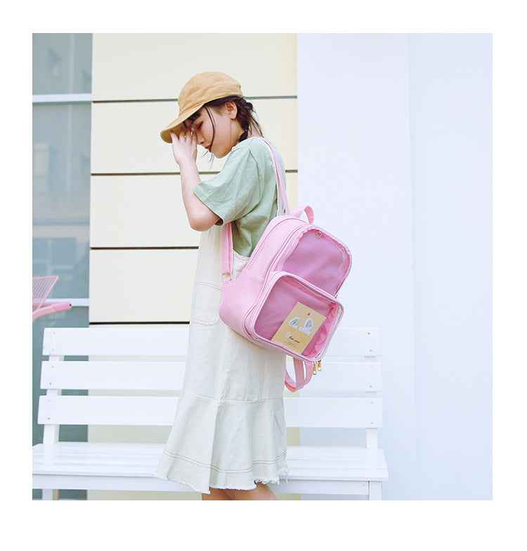 Double Window Candy PU Leather Backpack Ita Bag