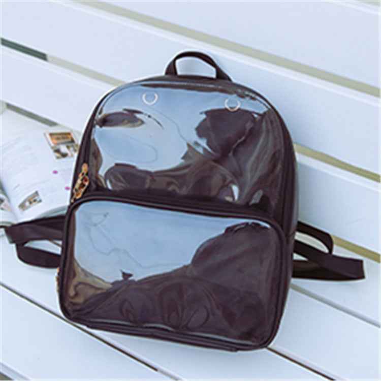 Double Window Candy PU Leather Backpack Ita Bag Black