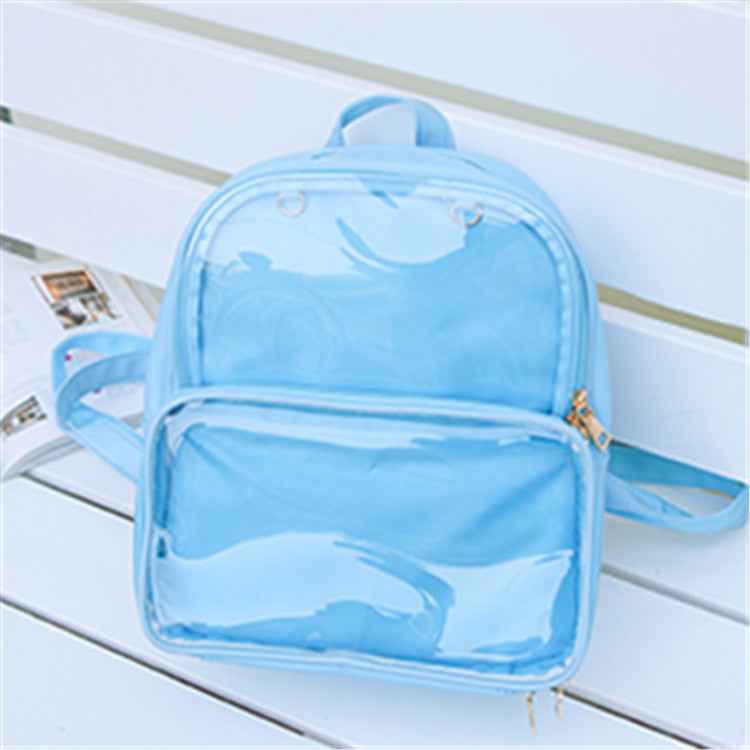 Double Window Candy PU Leather Backpack Ita Bag Blue