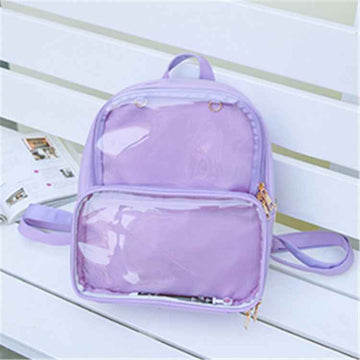 Double Window Candy PU Leather Backpack Ita Bag Purple