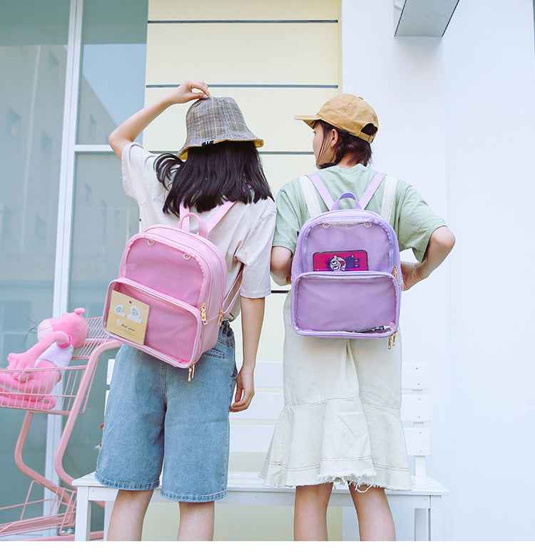 Double Window Candy PU Leather Backpack Ita Bag