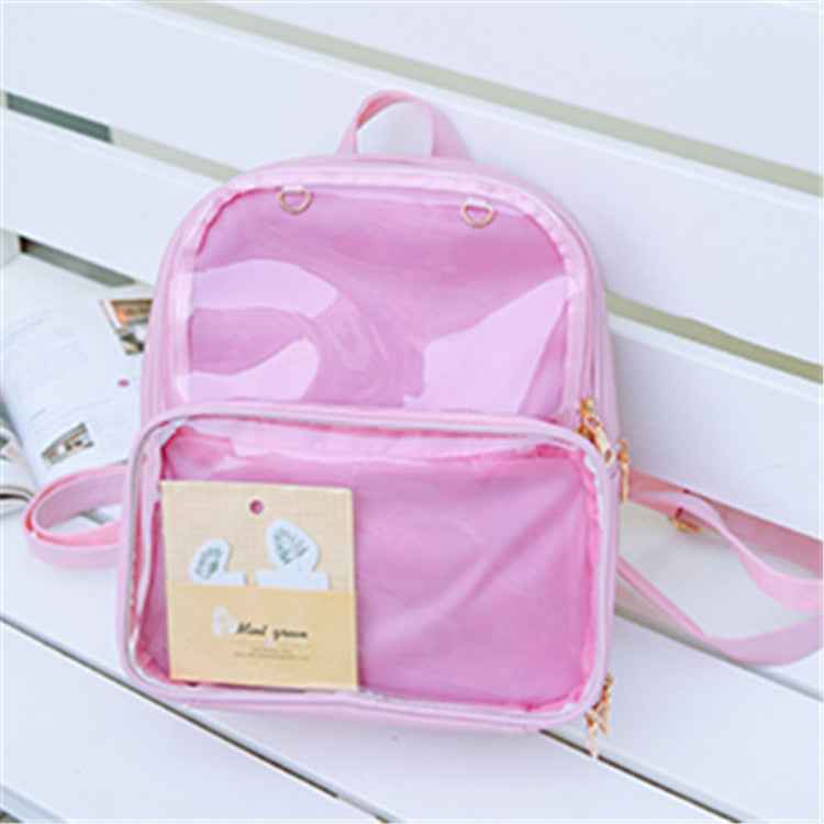 Double Window Candy PU Leather Backpack Ita Bag Pink