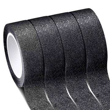 4 Rolls 0.6Inch x 11 Yards Glitter Washi Tape Crafting Masking Tape Black